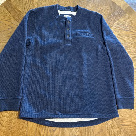 Vintage LL Bean Fleece Lined Long Sleeve Navy Waffle Henly ID 298100 Outdoor M - Picture 1 of 8